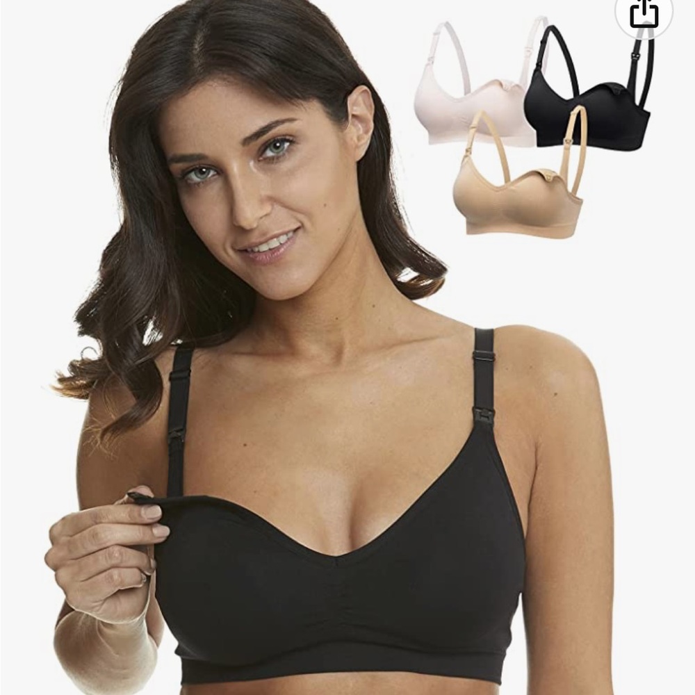 Hofish Nursing Bra Three Pack | Pink Beige Black Wireless Nursing Bras Medium